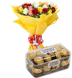 Box of 16 Ferrero Rocher+ 12 Mix colour Rose