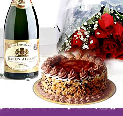 Champagne with Half Kg. Cake and 12 Roses