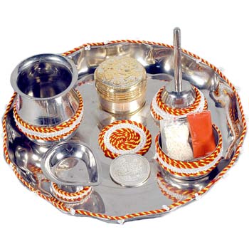 Exclusive STEEL Diwali Puja Thali with diya Roli chawal
