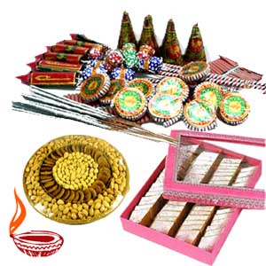 Crackers with 1/2 Kg Mix Barfi+ 1/2 Kg Dry Fruits