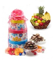 Gift Wrapped Basket with  1/2 Kg Sweets, 1/2Kg Cookies and 1/2Kg Chocolate