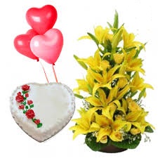 6 Balloons+ 1/2 Kg Butterscotch Cake + Lilium Basket