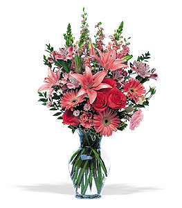 Pink Liliums and other Flowers in Vase