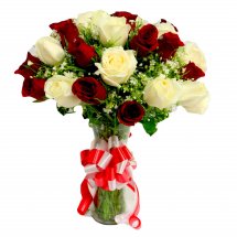 24 Red and White Assorted Flowers