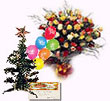 50 Roses Arrangement with Christmas Tree, Baloons & X-mas Card