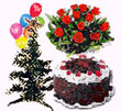Black Forest Cake With  Christmas Tree, Balloons 