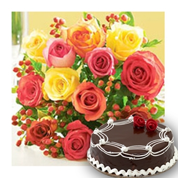 12 Mix Roses+1/2 Kg Cake