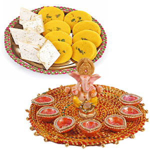 1/2 Kg Sweets and Pooja Thali with diyas