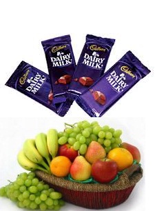 Fruits and Chocolates presented in a Hamper