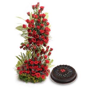 Red Roses on Stand+1 Kg Cake